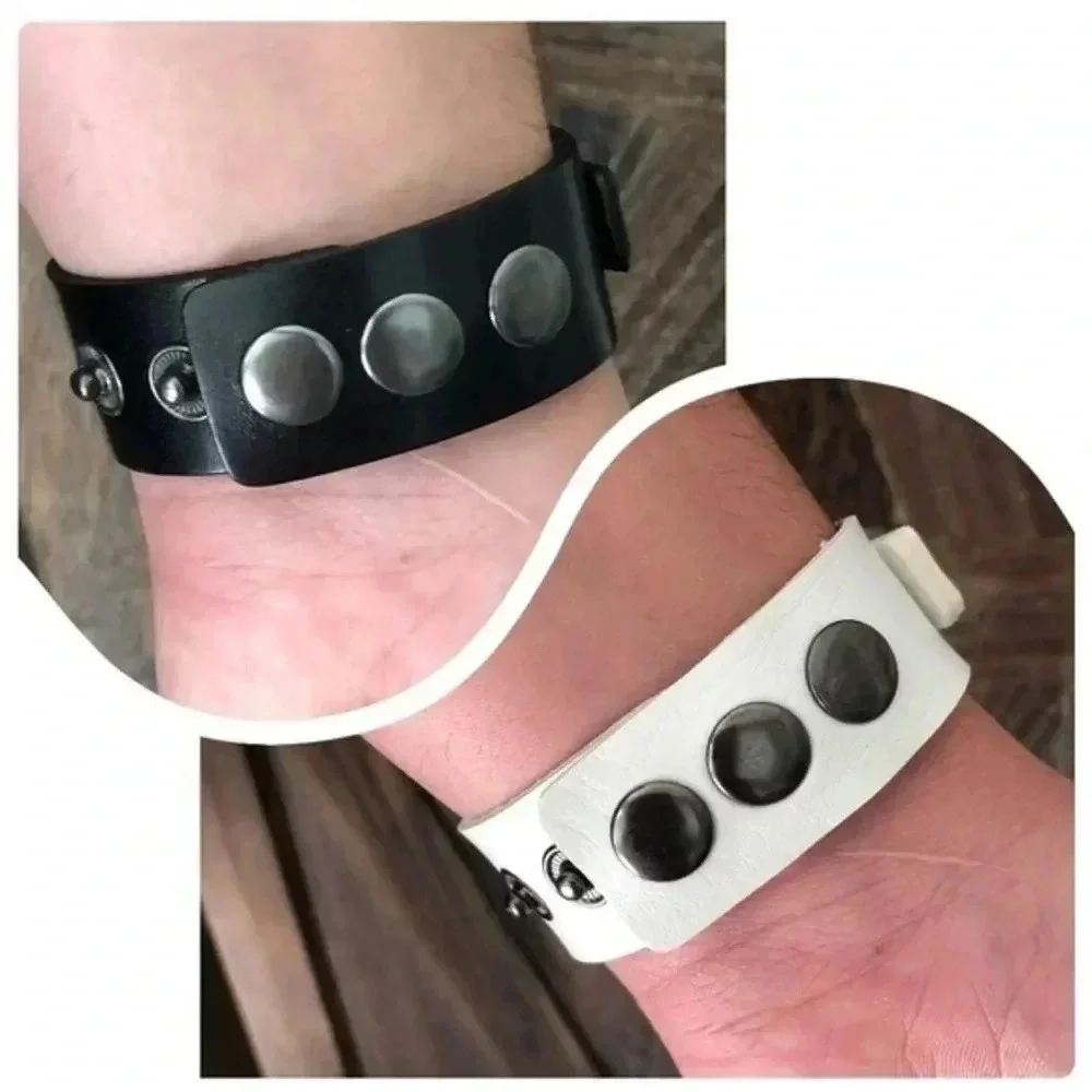 Mens Set of 1 Black & 1 White Celtic Viking Leather Cuff Bracelets NWT